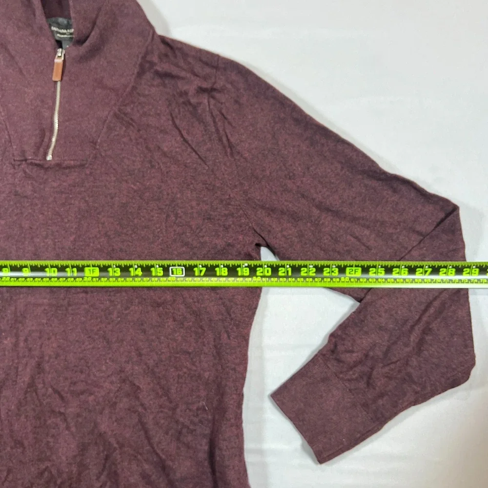 Banana Republic Premium Luxe Yarn Sweater Mens L Burgundy Knit 1/4 Zip Mock Neck